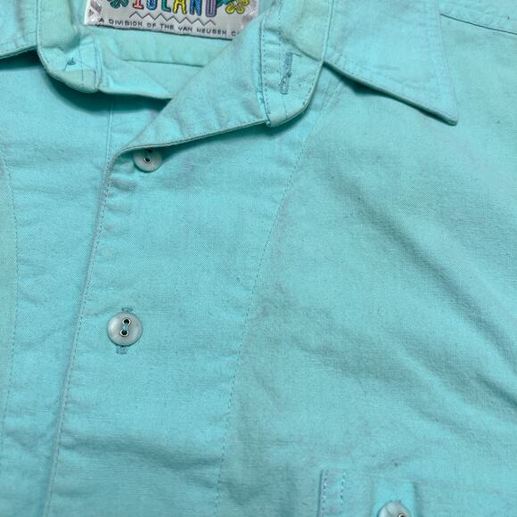 Custom Club International The Island Van Heusen Shirt Blue Collared Dolman 80s - Picture 5 of 8